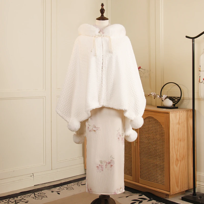 尘记【雪绒绒】新中式冬季外搭保暖披肩均码2116