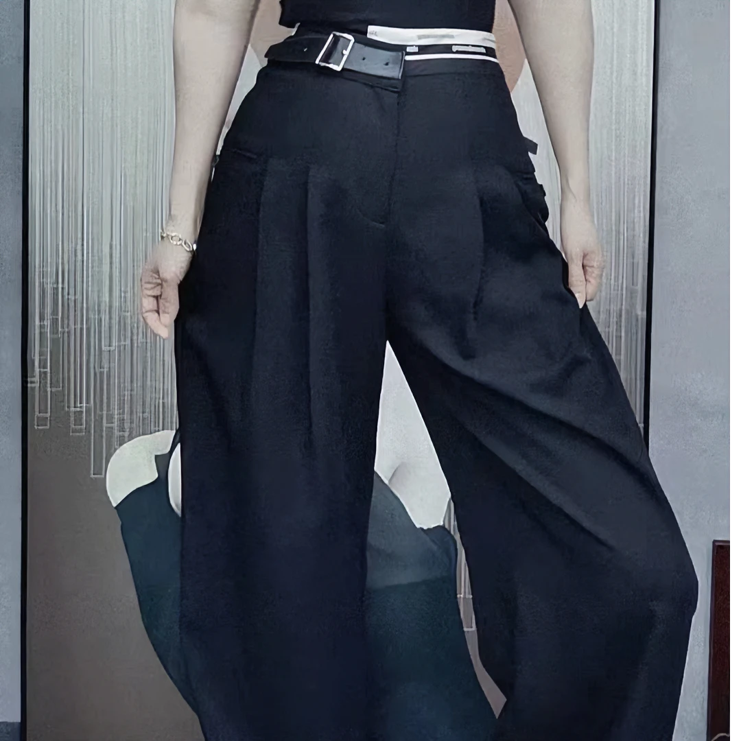 《觅香探红》小众设计时尚百搭显瘦夏季腰带直筒西装直筒裤阔腿裤