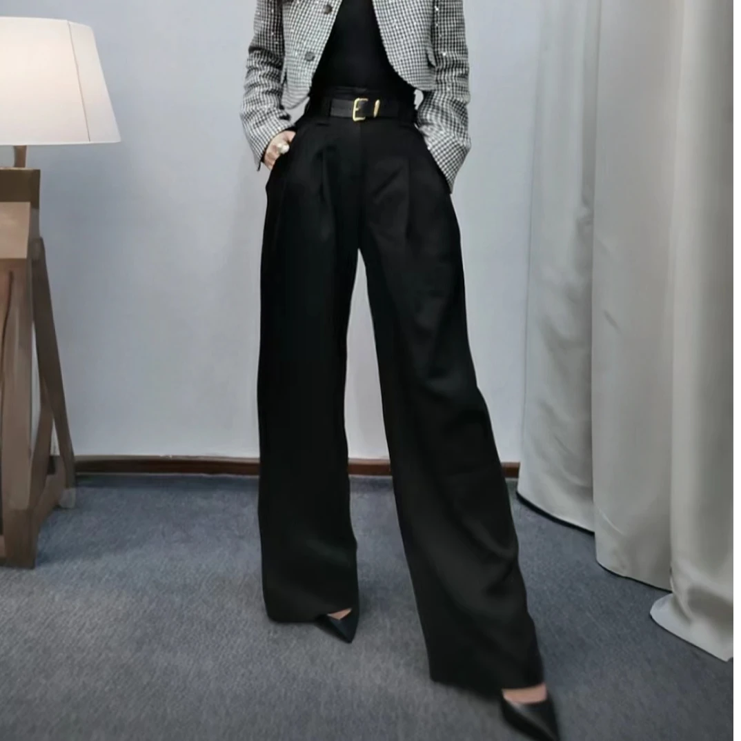 《觅香探红》小众设计秋冬时尚气质百搭显瘦女士高腰直筒阔腿裤