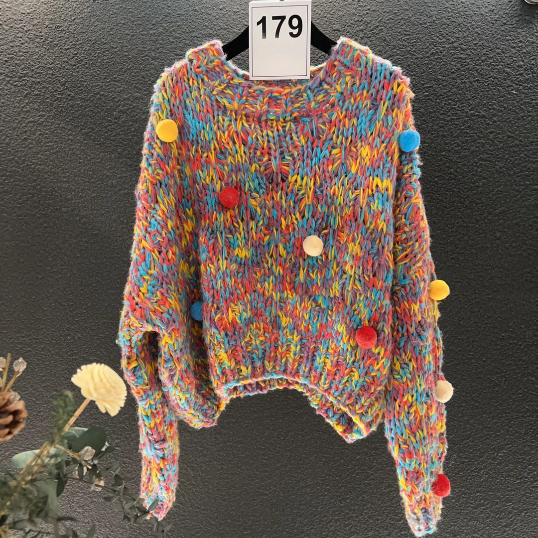 高领打底衫爆款冬季洋气红色高端定制179 慵懒彩虹毛衣