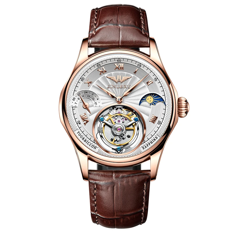 【正品保真】精利多功能-真陀飞轮-镂空男士机械轻奢真皮带男表-L