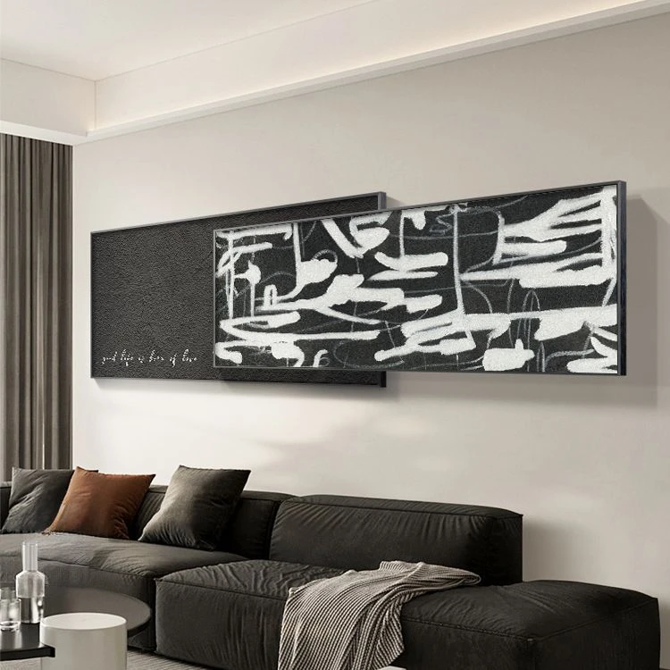 现代简约黑白客厅装饰画叠加画轻奢极简高级感沙发背景墙抽象挂画