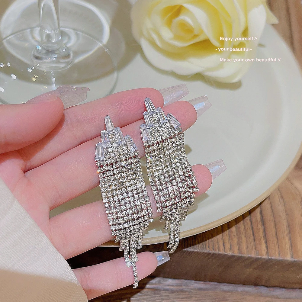 铜合金耳饰 欧美爆款夸张几何流苏耳环女高级感长款耳坠气质耳饰