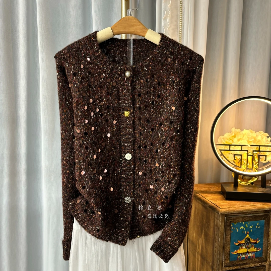 【W27流金海贝红】轻奢显瘦气质针织衫开衫毛衣外套