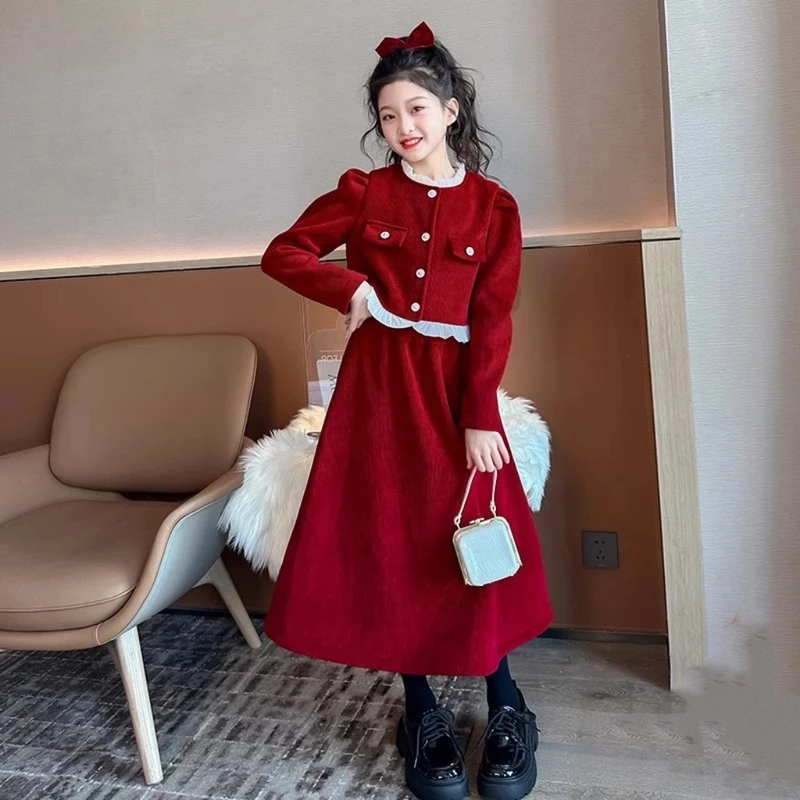 女童连衣裙秋冬2024新款小香风裙子加绒中大儿童6-12岁新年拜年服