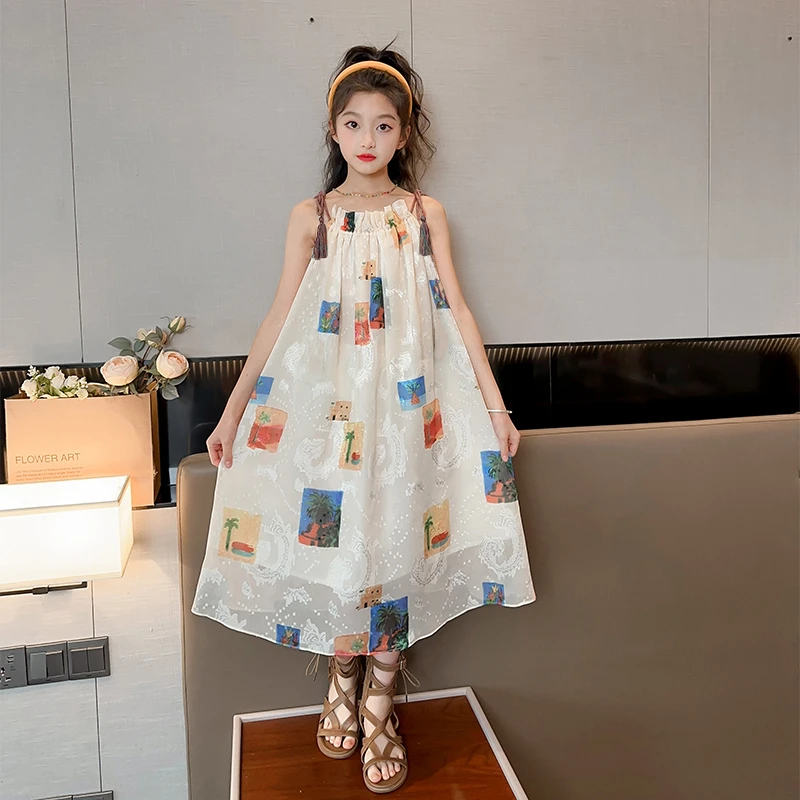 女童吊带连衣裙夏装网红洋气儿童夏季海边度假沙滩裙儿童时髦裙子