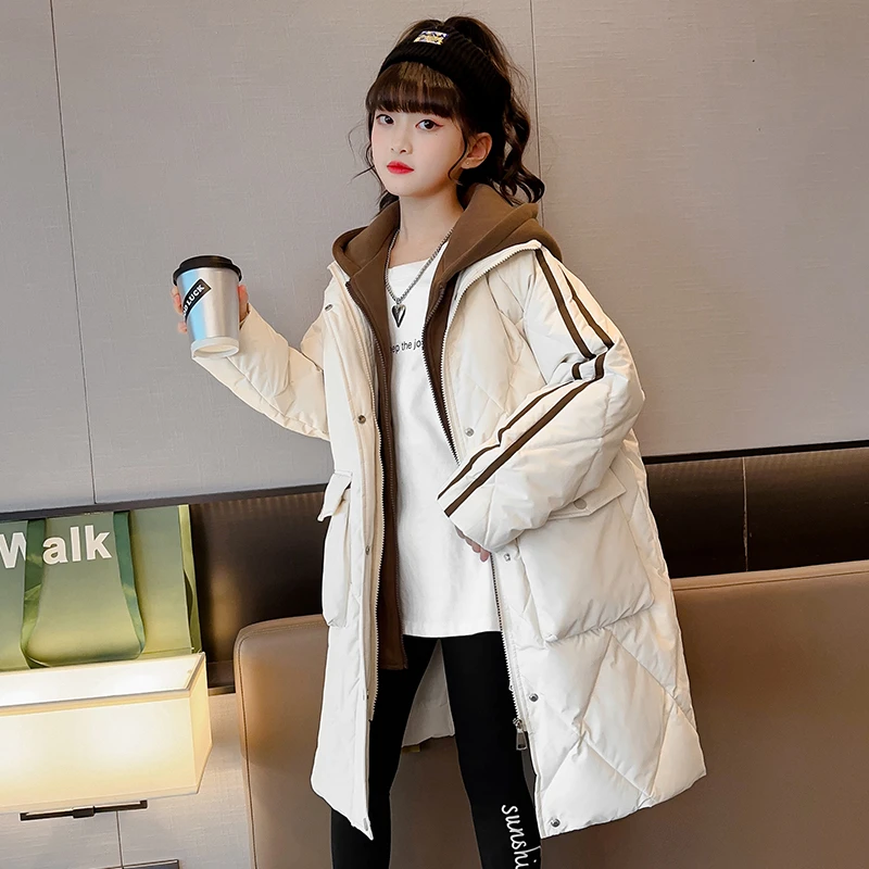 女童羽绒服中长款过膝8-12岁15岁中大童休闲宽松加厚洋气冬季外套