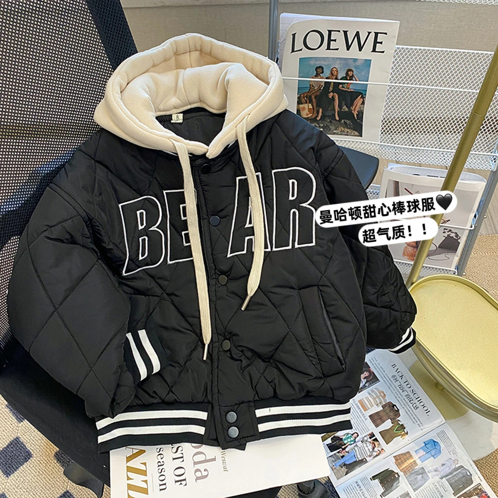 女童加厚外套秋冬款2023新款儿童加棉棉衣洋气女孩时髦夹棉棒球服