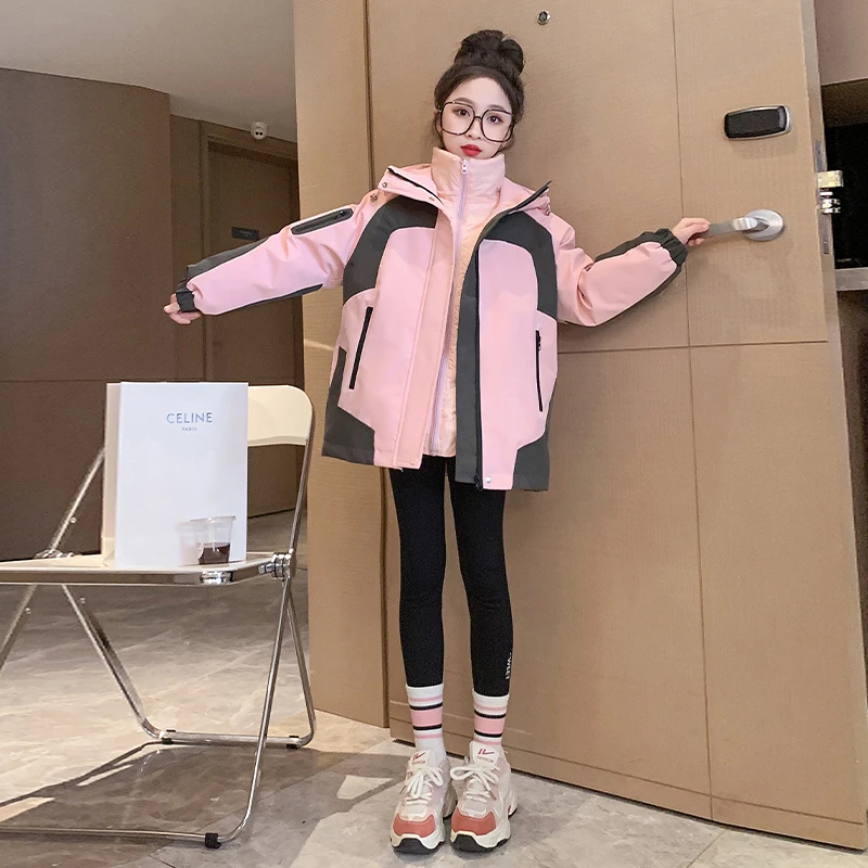 女童羽绒服2024新款中大儿童冬季加厚三合一冲锋衣白鸭绒保暖外套