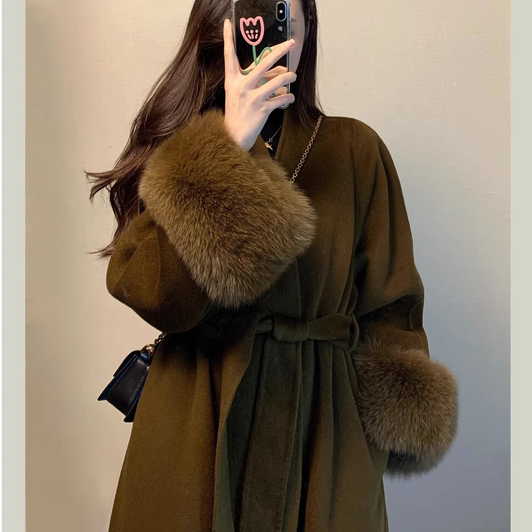 一个亿高级双面呢羊毛大衣中长款系带法式赫本风优雅气质女神大衣