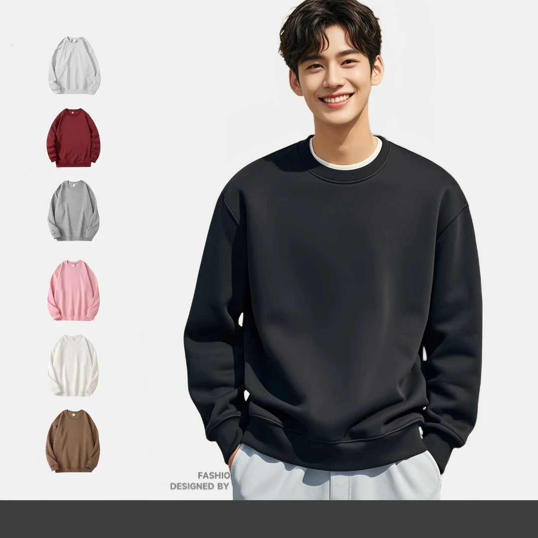 美式百搭重磅秋冬圆领秋季落肩长袖卫衣男装休闲潮流宽松纯色上衣