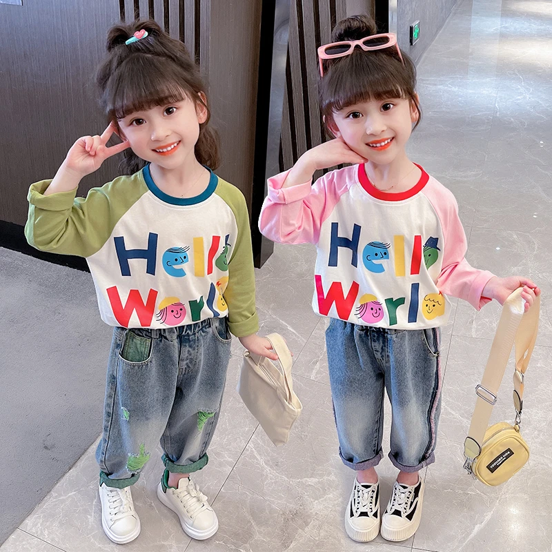 女童纯棉长袖t恤春秋薄款儿童洋气打底衫女宝宝韩版卡通上衣潮