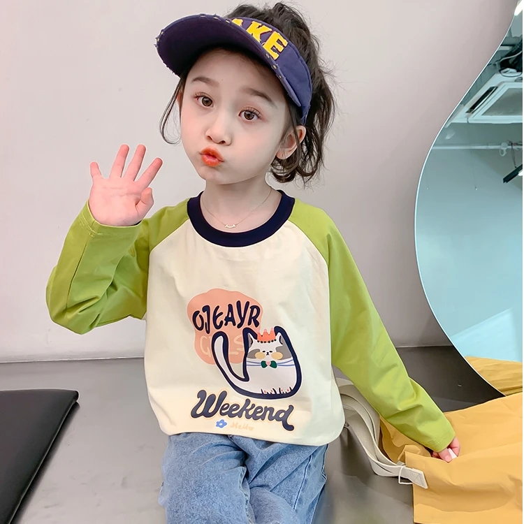 儿童新款春秋季2024韩版休闲洋气女童长袖短款T恤女宝宝百搭春装t