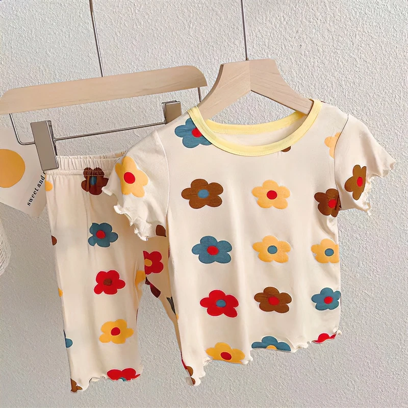 女宝宝睡衣套装洋气夏季新款女童莫代尔空调服超薄款家居服两件套