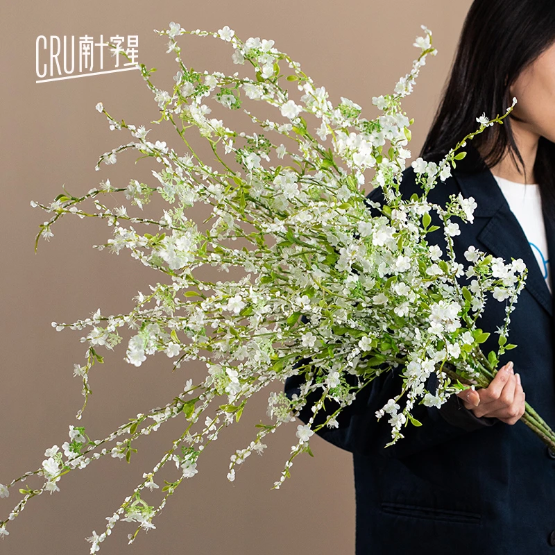 雪柳仿真花轻奢高端干枝假花摆件客厅餐桌装饰高档花
