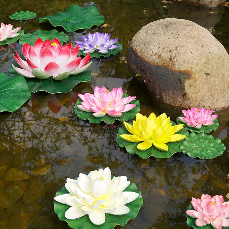 荷花仿真花荷叶水池装饰造景假花睡莲花鱼缸漂浮供塑料道具水中