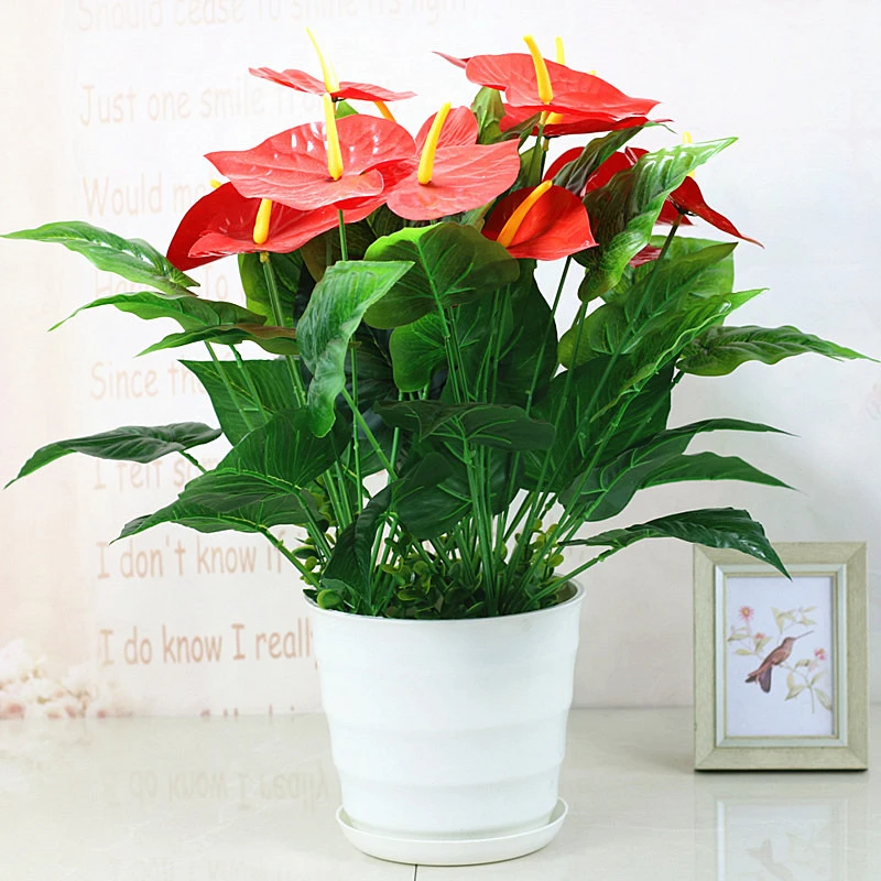 红掌仿真花盆栽套装塑料花假花室内客厅落地装饰仿真植物盆栽摆件