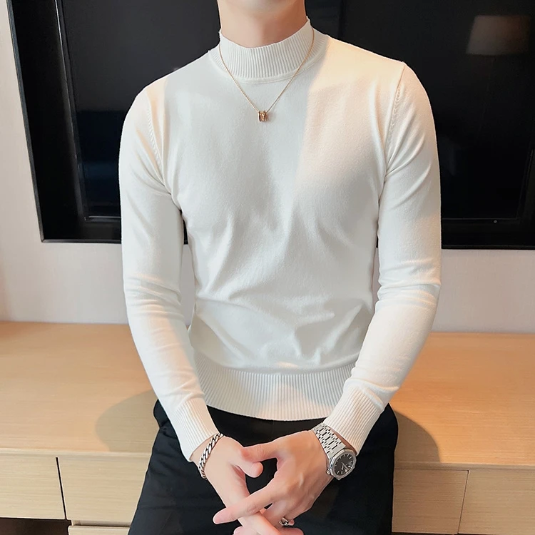 半高领毛衣男士秋冬季高级感商务休闲纯色简约打底针织衫潮牌修身