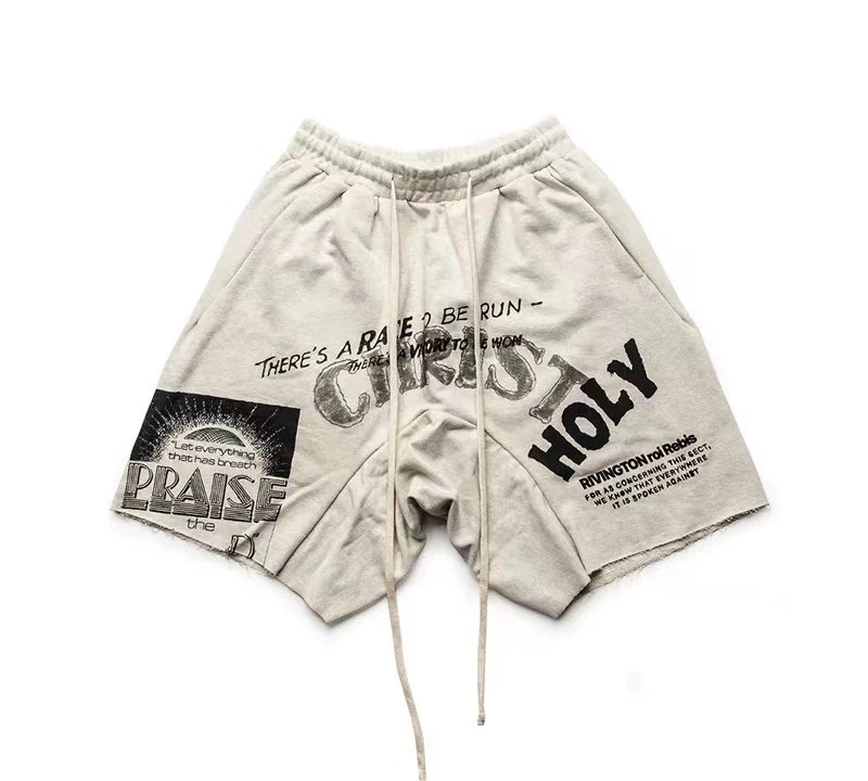联名款字母印花抽绳短裤高街宽松
