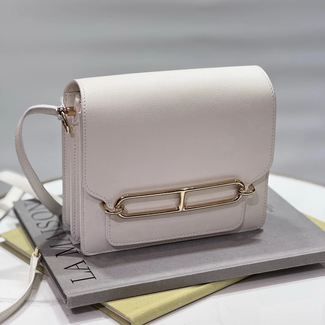 99新 Hermes/爱马仕 猪鼻子19roulis mini01纯白色金扣Z刻ec皮