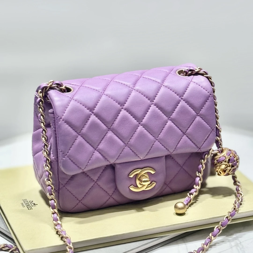 99新 Chanel/香奈儿 香奈儿香芋紫核桃方胖子斜挎包芯片款