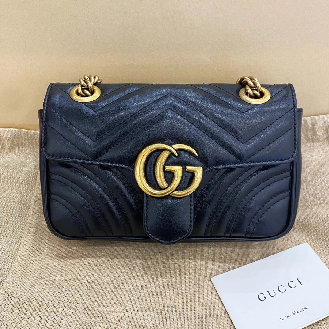 95新 GUCCI/古驰 gucci古驰 marmont马蒙22黑金链条包