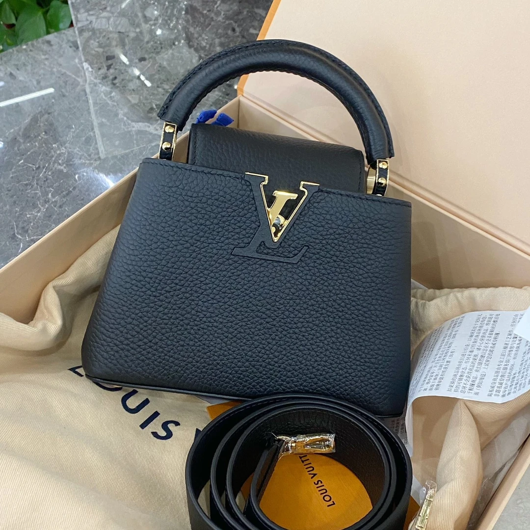 99新 LouisVuitton/路易威登 mini capuccines黑色女士手提斜挎包