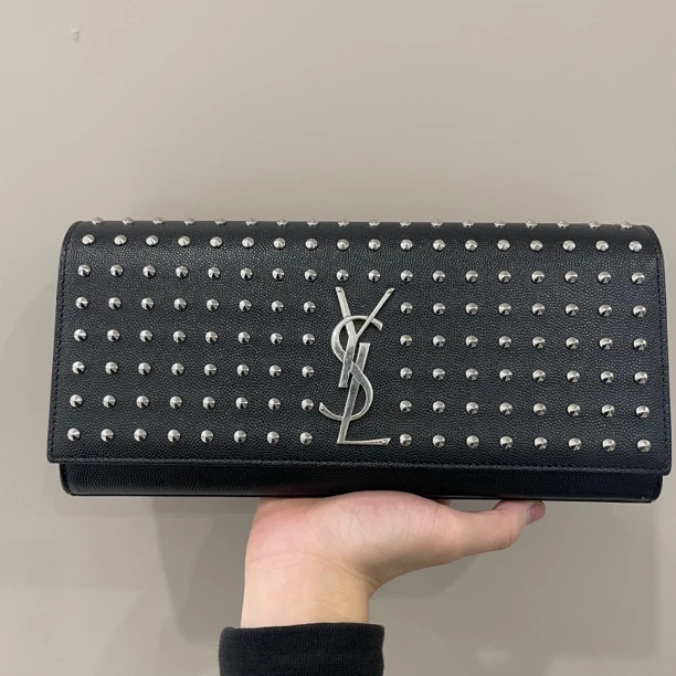 95新 YSL/圣罗兰 手拿包 黑色黑银