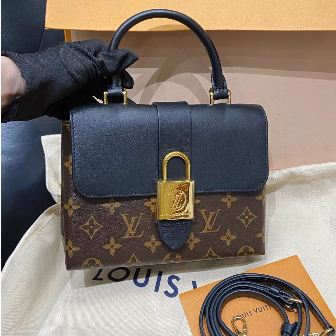 95新 LouisVuitton/路易威登 locky bb黑色拼老花锁头包/7VH35847