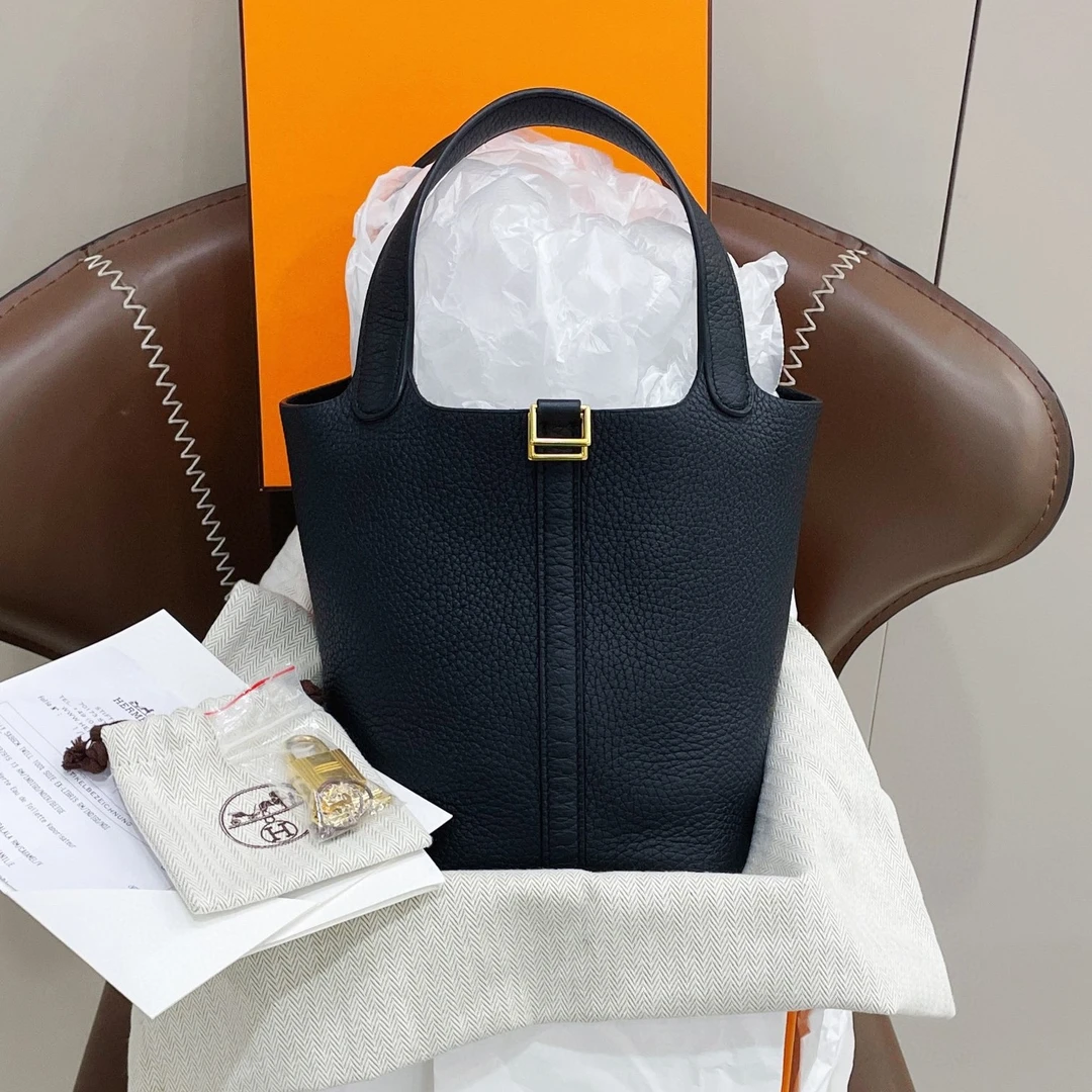 95新 Hermes/爱马仕 全套带票18菜篮子黑金女士手提包