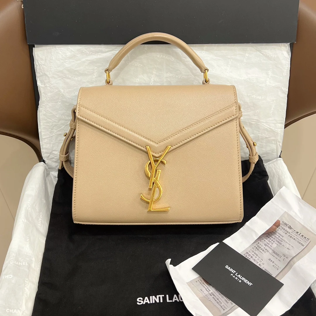 95新 YSL/圣罗兰 有Ysl Cassandra小号奶茶色手柄款/7CH35129