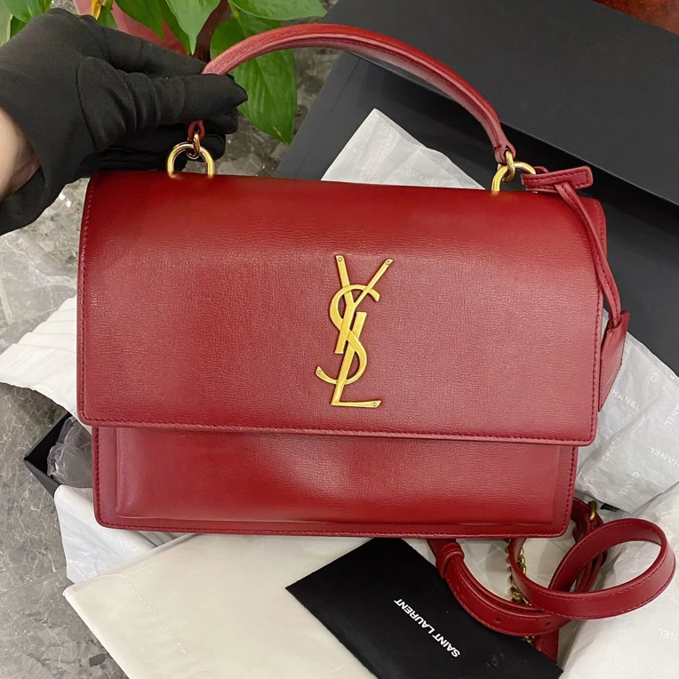95新 YSL/圣罗兰 波尔多酒红经典日落包女士斜挎包