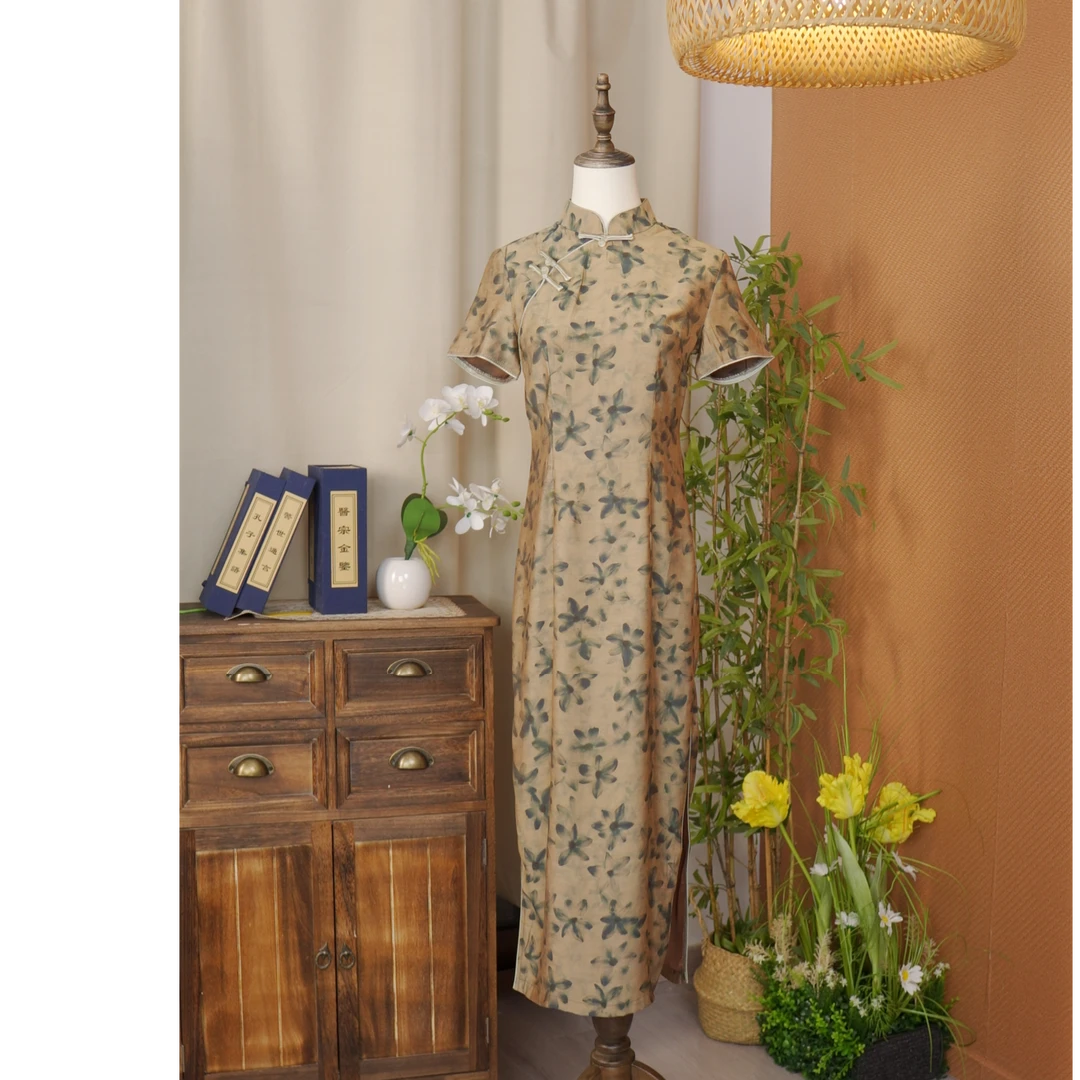 闻柳 优雅碎花减龄气质衣长118旗袍