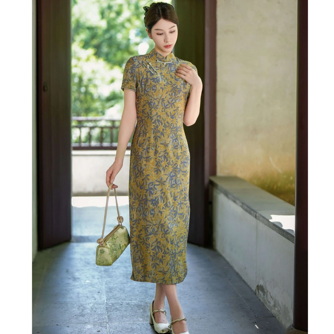 莉禾  经典传统款老上海复古风旗袍单层衣长118