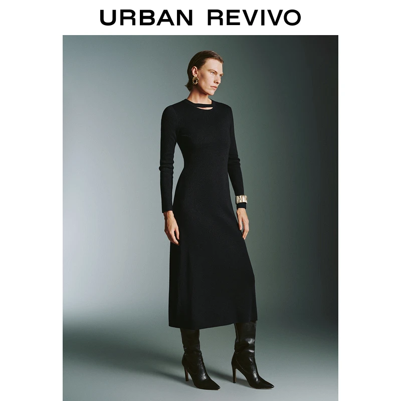 UR女装法式气质镂空长袖针织连衣裙UWG940376