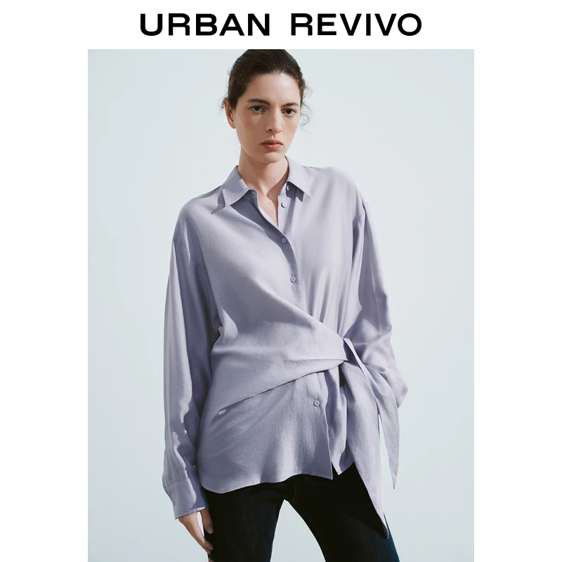 UR女装慵懒休闲设计感绑结开襟衬衫UWH240117
