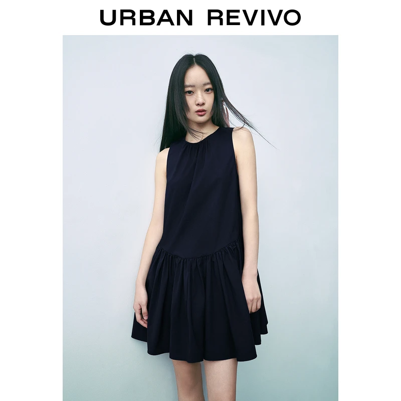 UR2024秋季新款女装减龄气质系带廓形无袖连衣裙UWU740115