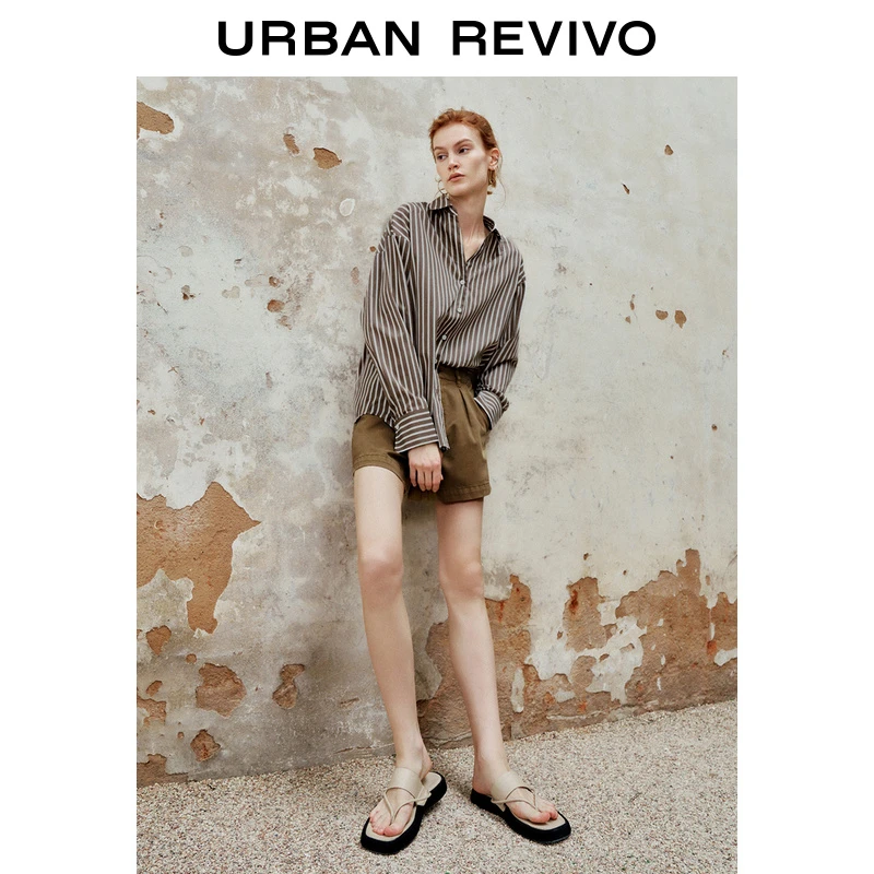 UR秋季女装法式通勤气质条纹长袖开襟衬衫UWM240003