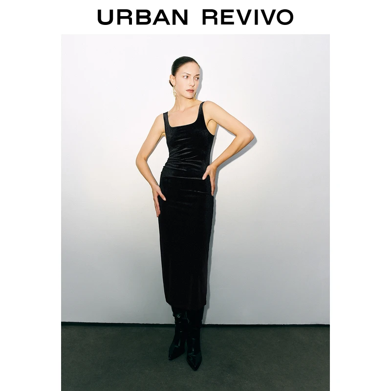 UR女装时髦气质方领修身无袖连衣裙UWM740020
