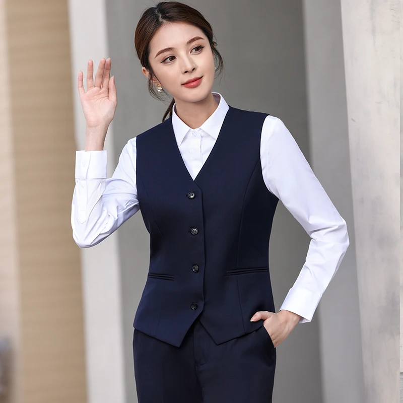 气质四扣马甲女职业正装酒店前台面试马夹银行上班西装套装西裤女
