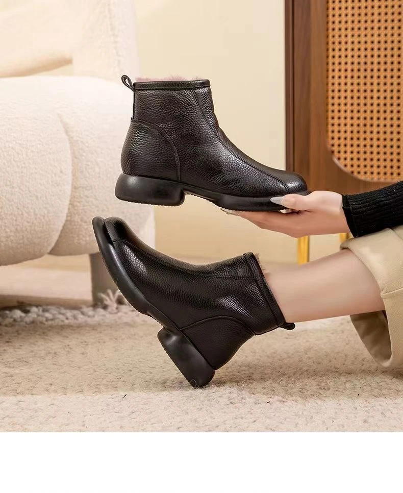 K2024冬季新款加绒加厚保暖棉鞋女防滑软底低跟短靴妈妈雪地靴