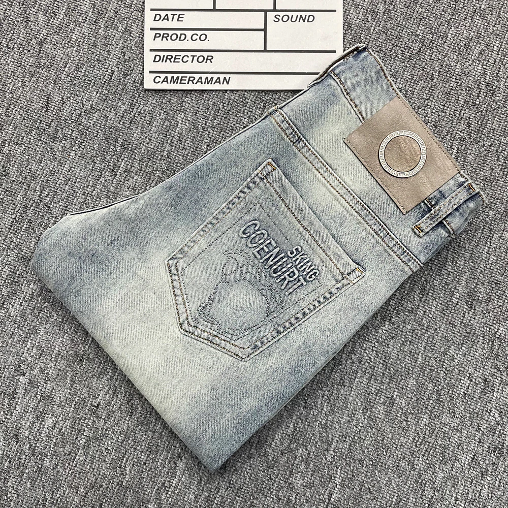 奢士库牛仔裤男款爆款2025新款夏季薄款复古浅色修身小脚弹力舒适