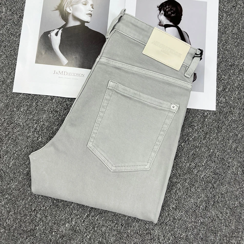 2025年轻奢男装春季新款水洗休闲男士牛仔裤灰色微弹修身百搭长裤