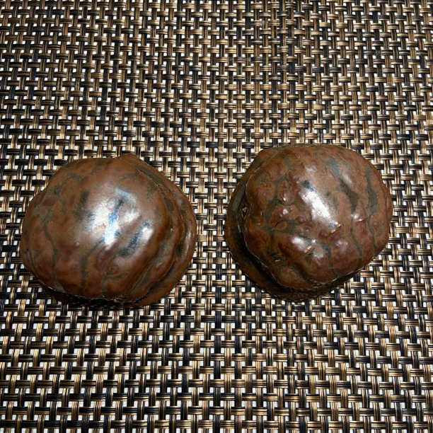 建阳 建盏手把件 柿红核桃 还原烧 核桃一对 铁胎陶瓷 精美把玩