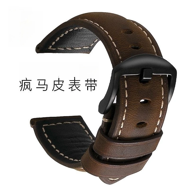 适用Panerai沛纳海真皮表带22/24/26m男PAM111/411疯马皮复古表链