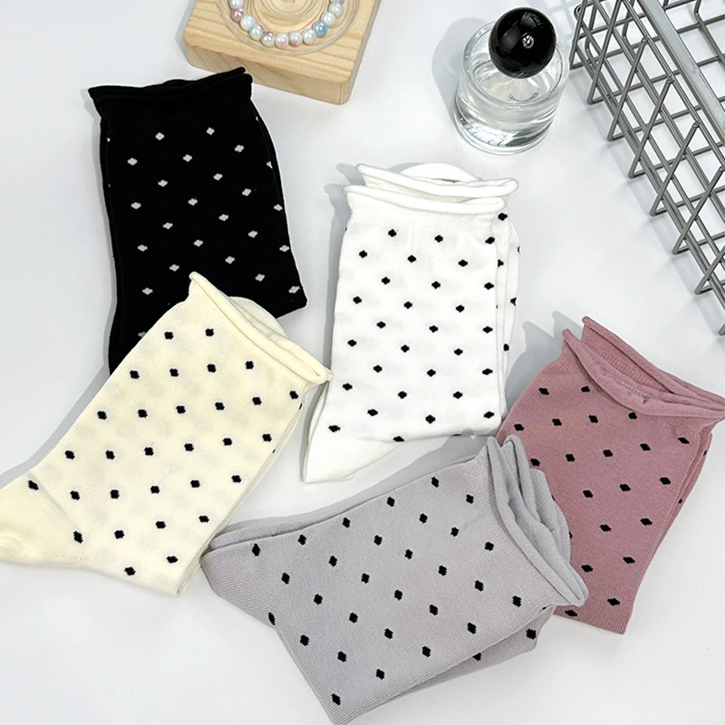 波点袜卷边女袜中筒网红ins潮日系jk堆堆袜美少女奶油系月子袜