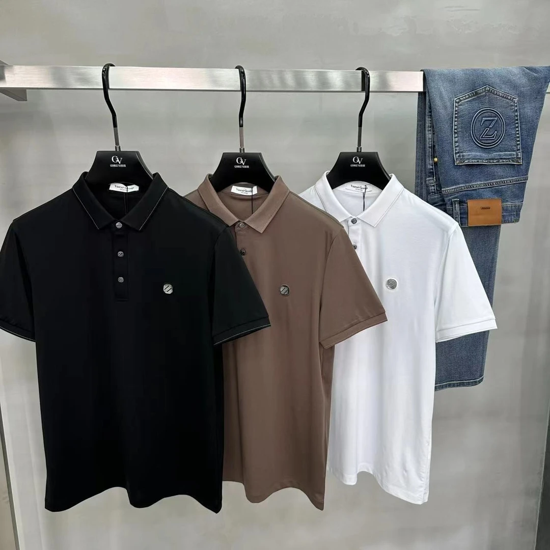 【1386】休闲佤沙潮流服饰修身春夏新品订制莱赛尔桑蚕丝翻领T恤