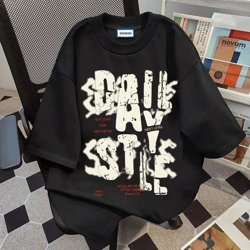 港风潮牌国潮纯棉字母印花短袖T恤男潮宽松ing情侣装休闲半袖上衣