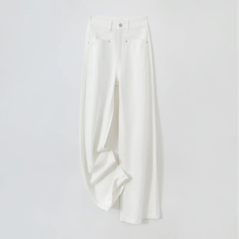 【无弹三防大白牛】•夏季高腰白色窄版阔腿裤显瘦百搭直筒牛仔裤女