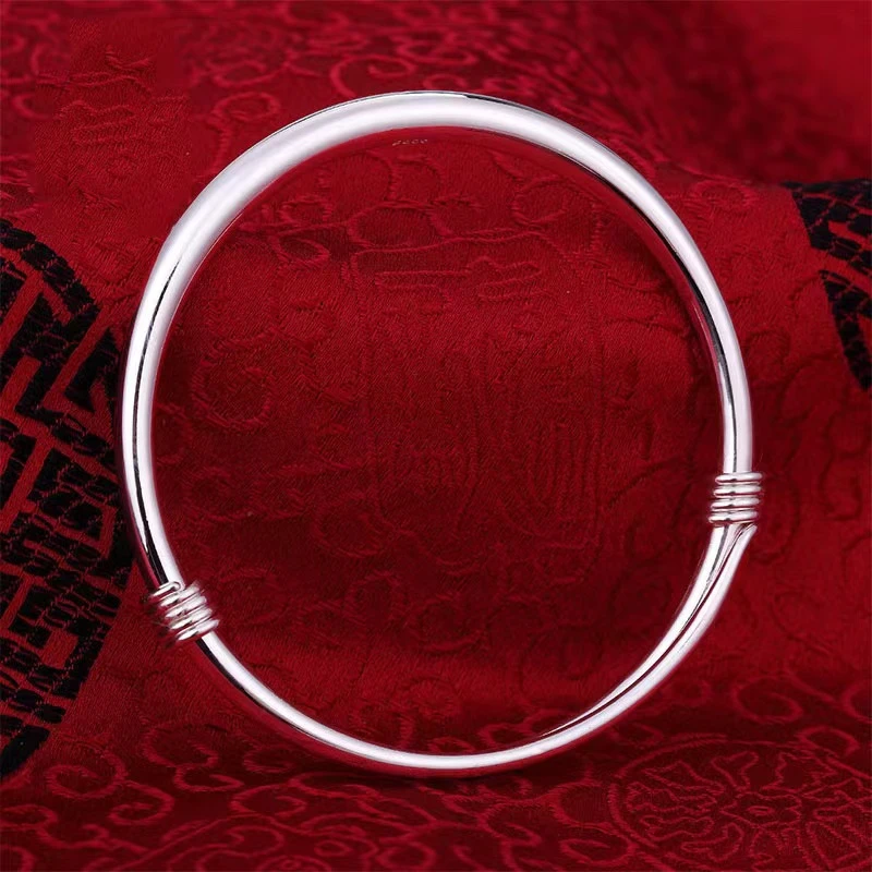 足银手镯 足银999（银世纪）光面手镯实心手工简约女款传承原创品牌